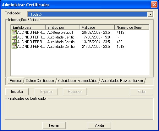 Di�logo Administrar Certificados